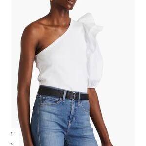 NWT Veronica Beard Diantha One Shoulder Top White Women's Size Large Ruffle
